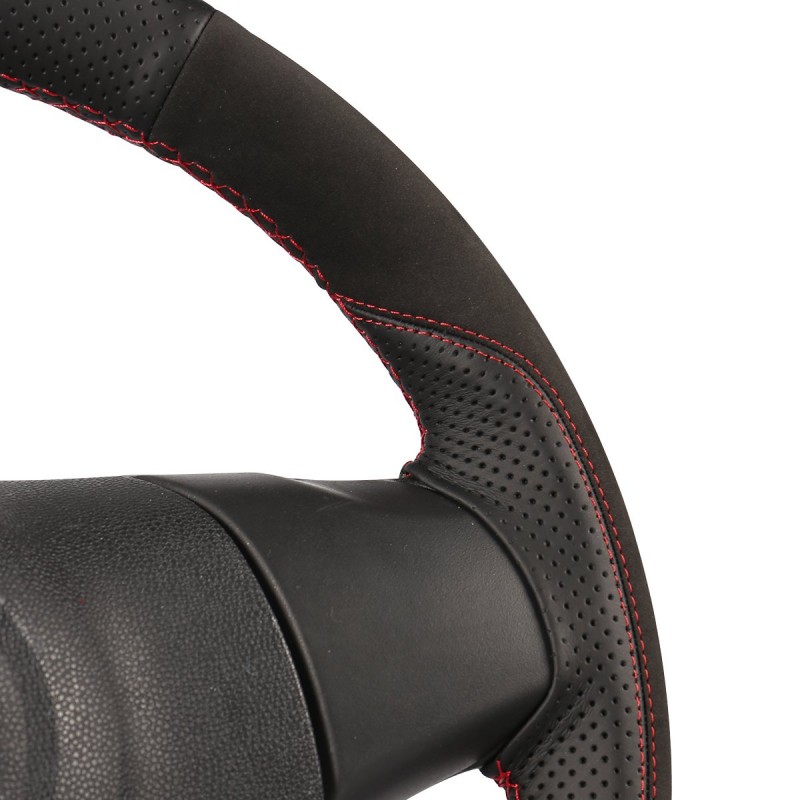 Loncky Auto Custom Fit OEM Black Genuine Leather Black Suede Steering